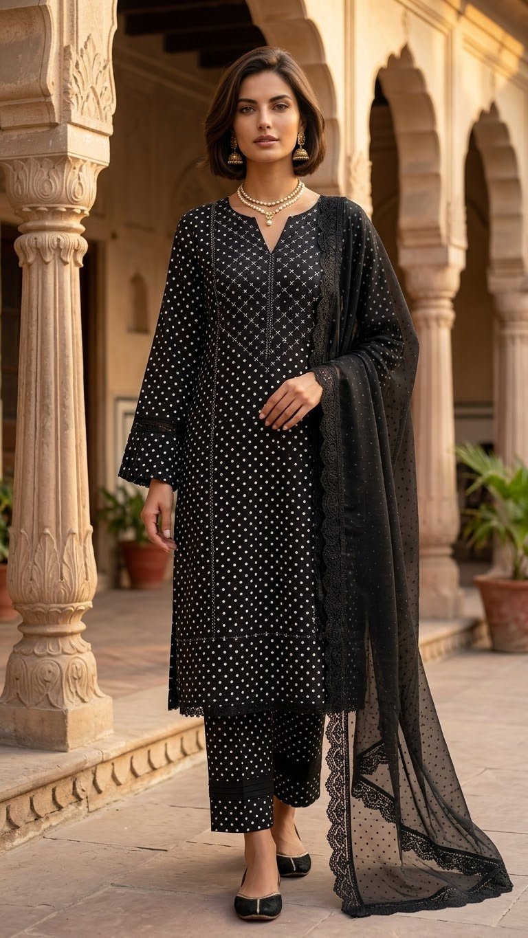 Classic Polka – Unstitched Printed Suit